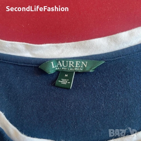 Дамска блуза на райета Lauren Ralph Lauren размер M памук синьо и бяло, снимка 2 - Тениски - 53673806