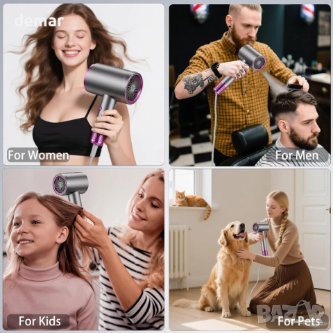 Сешоар за жени и мъже - HundoPony 2000W мощен сешоар с 1 концентратор, професионален йонен, снимка 8 - Сешоари - 52106597