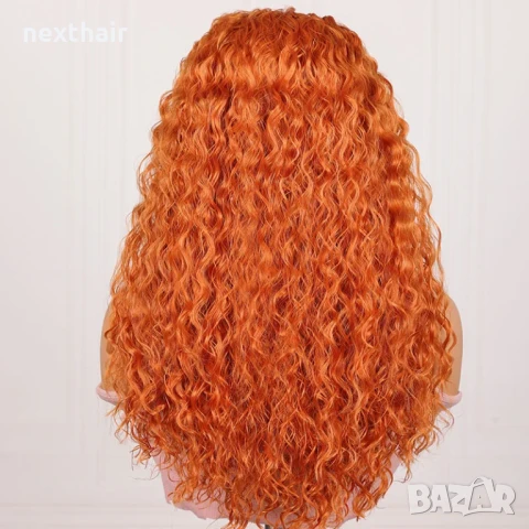 Оранжева къдрава дантелена перука 13*4*1, снимка 3 - Аксесоари за коса - 50463886