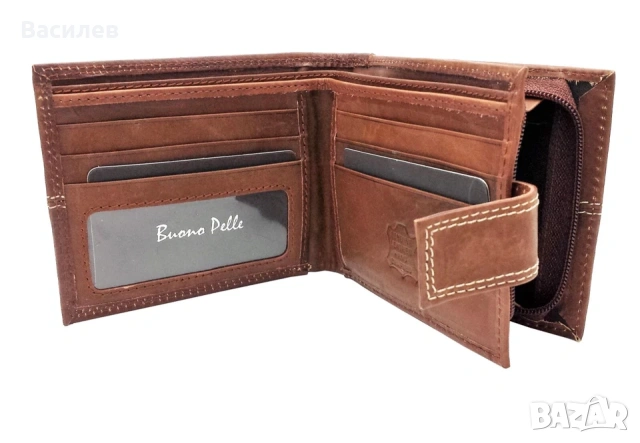 Buono Pelle оригинален мъжки портфейл портмоне естествена кожа нос Англия, снимка 6 - Портфейли, портмонета - 54056746