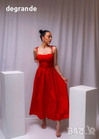 Дамска червена рокля със секси деколте, снимка 5 - Рокли - 50904975