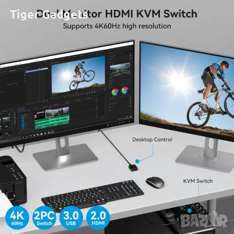 CMSTEDCD KVM суич 2 компютъра 2 монитора DisplayPort 8K 60Hz USB 3.0 DP 1.4, снимка 3 - Други - 54136645