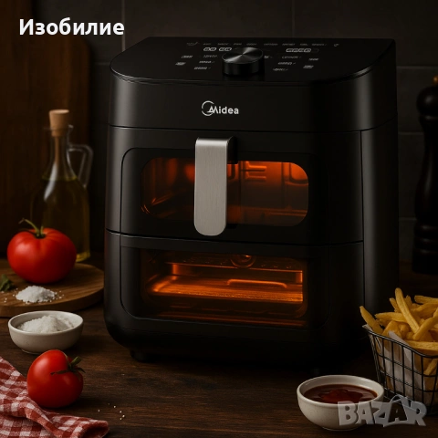 Еър Фрайър 2 в 1 - 11L - Midea MAD1100DADK - С две зони за готвене, 10 програми и 360° циркулация на, снимка 16 - Фритюрници - 53040713
