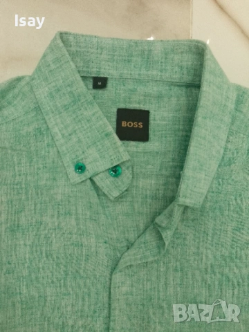 Мъжка риза БОСС 50% лен 50% памук, снимка 2 - Ризи - 53919204