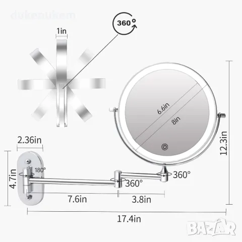 НОВО! LED Двустранно LED огледало 1X/10X, презареждаща батерия, снимка 2 - Други - 49384111