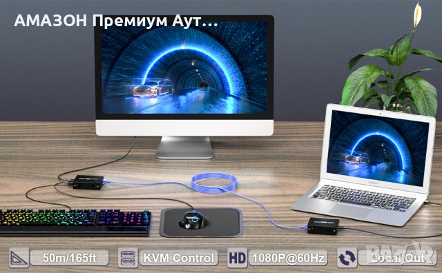 PWAY HDMI KVM Extender 1080P@60Hz>Ethernet кабел Cat5E/6/7 До 50m/Loop Out&POC функция , снимка 12 - Стойки, 3D очила, аксесоари - 46702291