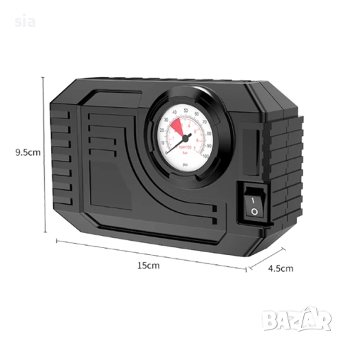 Компресор за гуми, манометър, 60W, 90 PSI , 12V, снимка 2 - Аксесоари и консумативи - 52165019