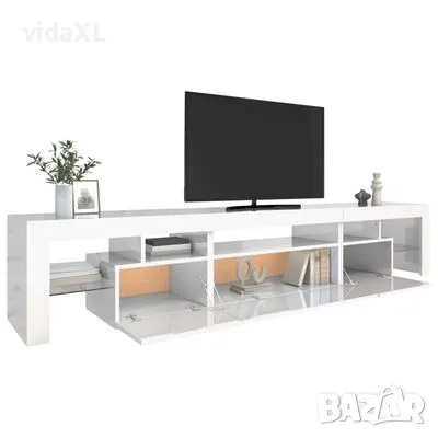 vidaXL ТВ шкаф с LED осветление, бял гланц, 215x36,5x40 см（SKU:3152798）, снимка 3 - Шкафове - 48771241