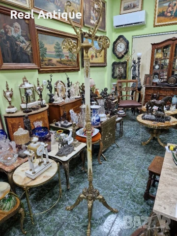 Уникална антикварна френска подова закачалка от бронз и оникс 