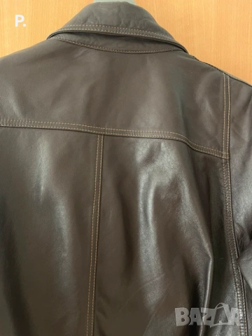 Кафяво кожено яке , снимка 3 - Якета - 53510575