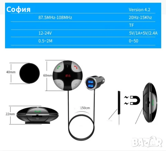 Хендсфри mp3/ bluetooth плеър с двойно USB, за автомобил с радио приемник, снимка 10 - Аксесоари и консумативи - 47774014