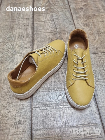 Дамски спортни обувки от естествена кожа в жълто , снимка 5 - Дамски ежедневни обувки - 53890826