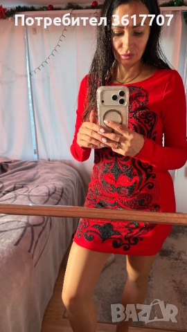 Рокля червена, снимка 2 - Рокли - 52860748