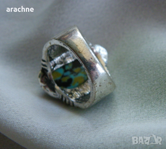 Американски сребърен пръстен с тюркоаз от Аризона, снимка 4 - Пръстени - 45009947