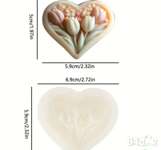 Три вида молдове сърце с лалета , снимка 7 - Форми - 50661395
