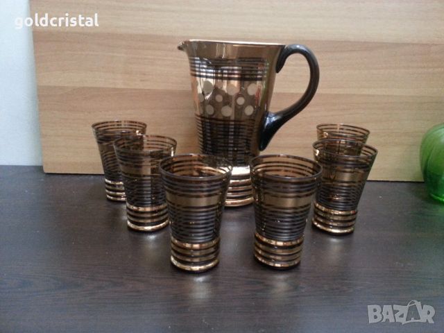 Ретро стъклени чаши и кана , снимка 1 - Антикварни и старинни предмети - 46130485