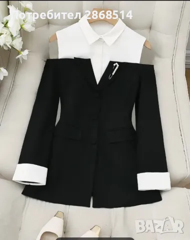 Нов шикозен блейзер с открити рамена, размер  L, снимка 3 - Палта, манта - 49946157