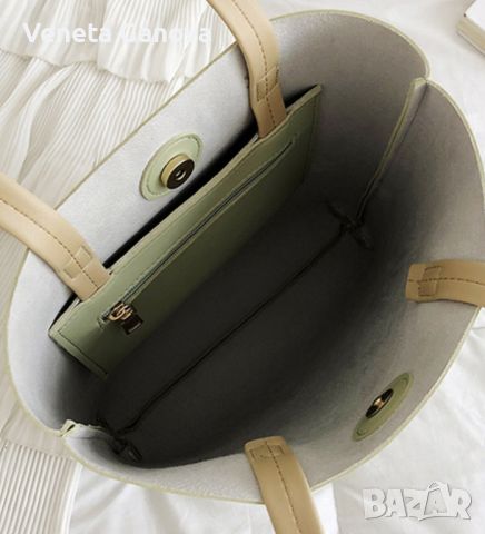  Зелена,сива или бежова дамска чанта за рамо, снимка 8 - Чанти - 45543184