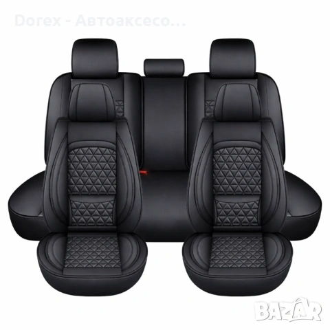 Луксозна универсална кожена тапицерия с лумбална опора за предни и задни седалки, черна