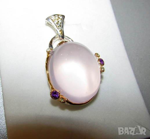 925 сребърно колие с розов кварц 50 карата подходящо за подарък , снимка 2 - Колиета, медальони, синджири - 53724821