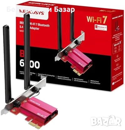 Нова Mercusys MA37BE PCIe WiFi 7 карта с Bluetooth 5.4 и трибандова скорост
