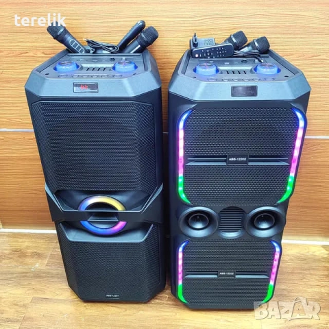 🔊 ABS-12202 – 12”×2 Xbass 200W 6000mah-50лв Професионална караоке тонколона, Bluetooth, 2 микрофонa, снимка 4 - Тонколони - 51831350