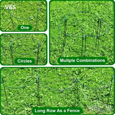 Опаковка от 6 подпори за растения, полукръгли клетки с пръстени за подпори на растения, метален държ, снимка 3 - Огради и мрежи - 49847849