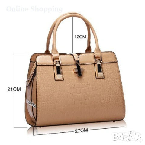 Луксозна лачена дамска чанта, имитираща крокодилски десен , снимка 10 - Чанти - 53234729