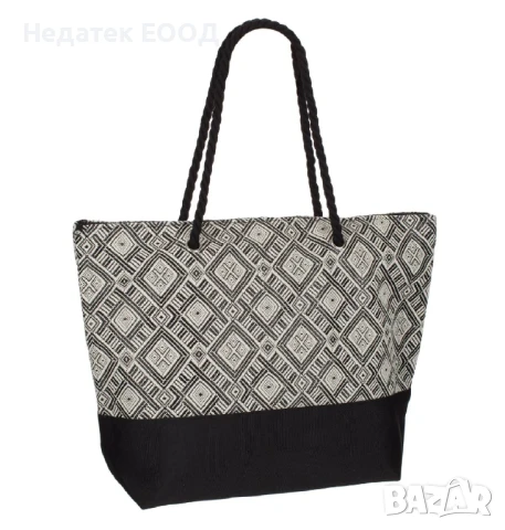 Плажна чанта, Черно - Бял, 52x15x37см.