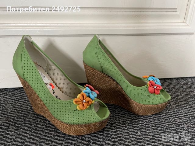 Обувки летни на платформа зелено ново, снимка 3 - Дамски обувки на ток - 45453106