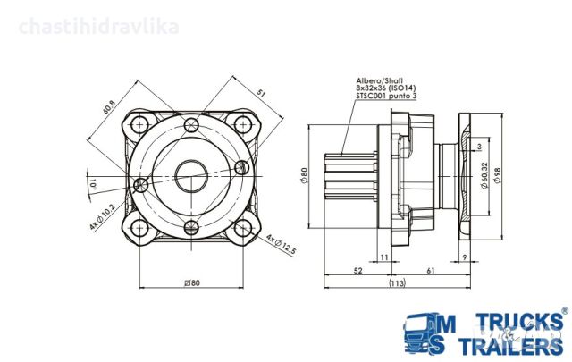 АДАПТЕР С ФЛАНЕЦ ЗА КАРДАН OMFB 4 ОТВОРА, снимка 2 - Части - 46393607