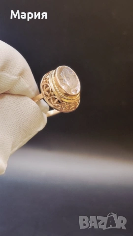 Златен пръстен 583 с естествен камък - винтидж, снимка 7 - Пръстени - 53735965