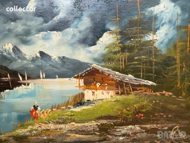 Маслена картина - алпийски пейзаж. №7883, снимка 3 - Антикварни и старинни предмети - 53617893