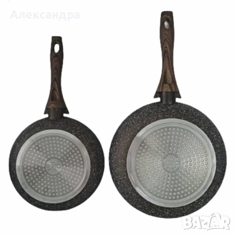Комплект тигани 9Tnine-4419, 22/26см, Мраморно покритие, Кован алуминий, снимка 3 - Прибори за хранене, готвене и сервиране - 51502409