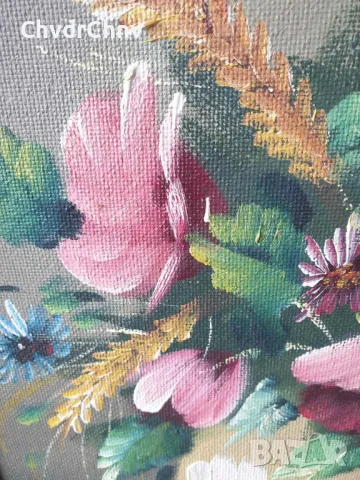 49х39см/малка картина масло върху фазер/натюрморт ваза с цветя/дървена рамка, снимка 3 - Картини - 46974903