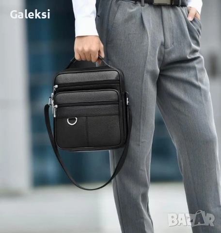 Мъжка делова и практична кожена чанта /Универсална-черна и кафява естест. кожа!