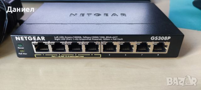 8 портов PoE суич Netgear GS308P, снимка 1 - Суичове - 46174945