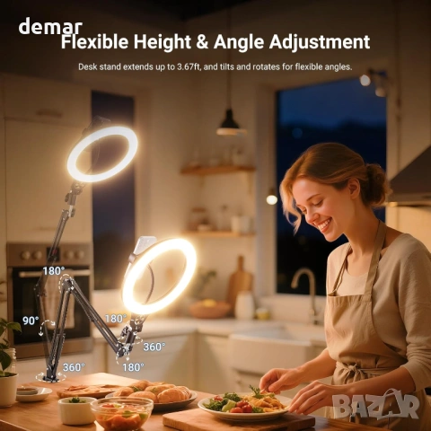 NEEWER 26,67 см настолна LED пръстеновидна лампа, дистанционно, стойка за телефон, N31, снимка 7 - Селфи стикове, аксесоари - 54048452