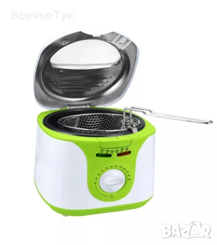✨Фритюрник Voltz V51980A, 1300W, 2 литра, Незалепващо покритие, Регулатор на температурата, Бял/зеле