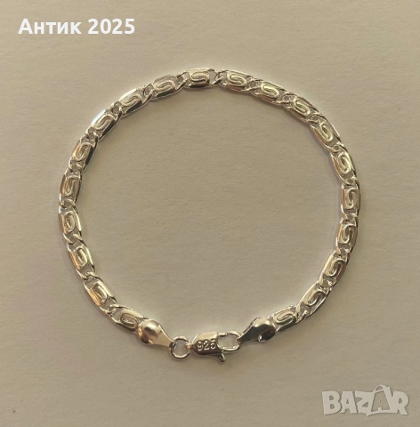 Сребърна гривна проба 925 с декоративни звена, снимка 2 - Гривни - 53784550
