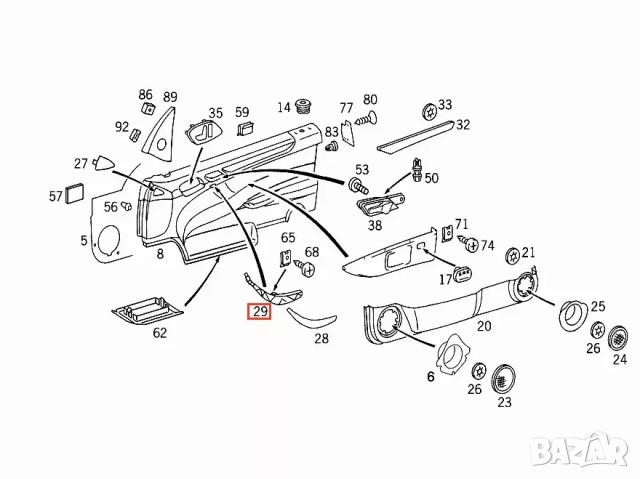 Mercedes CLK W208 - Подсилена вътрешна дръжка на врата A2088100554, снимка 4 - Части - 52331871