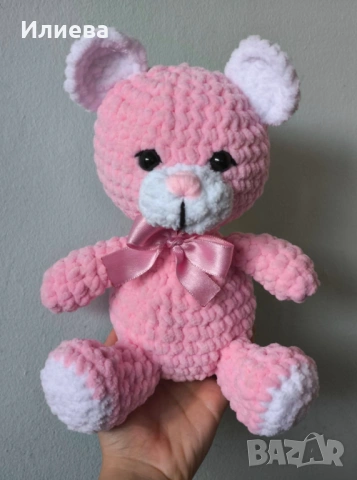 Плетена играчка/ розово мече за подарък