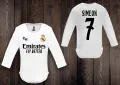 БЕБЕШКО боди с дълъг ръкав РЕАЛ МАДРИД / REAL MADRID с ИМЕ и НОМЕР! Или на ОТБОР по ТВОЙ избор!, снимка 1