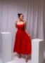 Дамска червена рокля със секси деколте, снимка 5