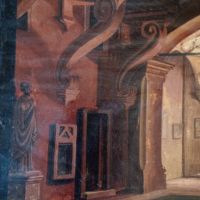 Темпера върху картон: Дворът на къщата на Микеланджело 19век, снимка 5 - Антикварни и старинни предмети - 45439821