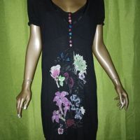 Desigual L, XL- Лятна рокля в черно с флорален принт и разноцветни копченца , снимка 5 - Рокли - 45679155