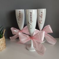 Бели чаши за моминско парти с име и панделка, снимка 1 - Други - 46048851