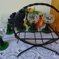 Комплект от шест чаши 100мл. със зелено столче на стойка от ковано желязо., снимка 7 - Чаши - 45082885