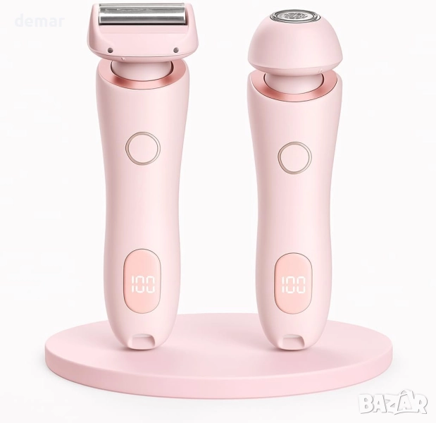 2 в 1 електрическа самобръсначка за жени и тример за бикини зона–водоустойчива, безболезнена, розова, снимка 1