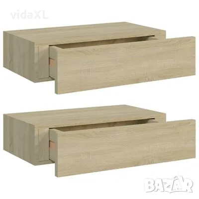 vidaXL Стенни рафтове с чекмеджета, 2 бр, дъб, 40x23,5x10 см, МДФ(SKU:330248), снимка 1